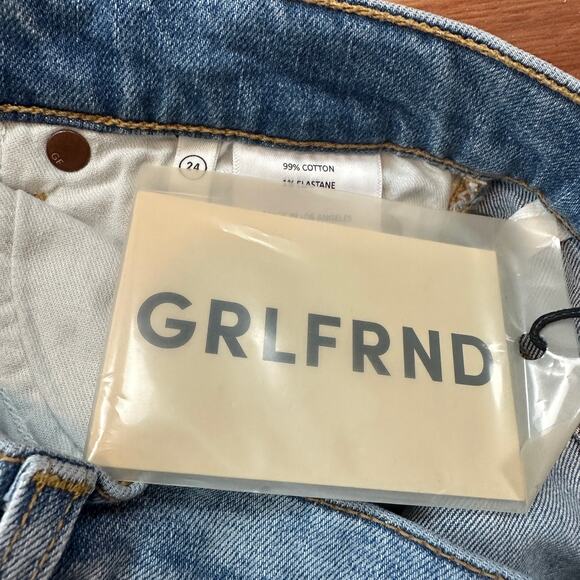 GRLFRND High Stretch Flare Jeans SIZE 24 Long Faded Light Button Fly $225 NEW - Picture 9 of 10
